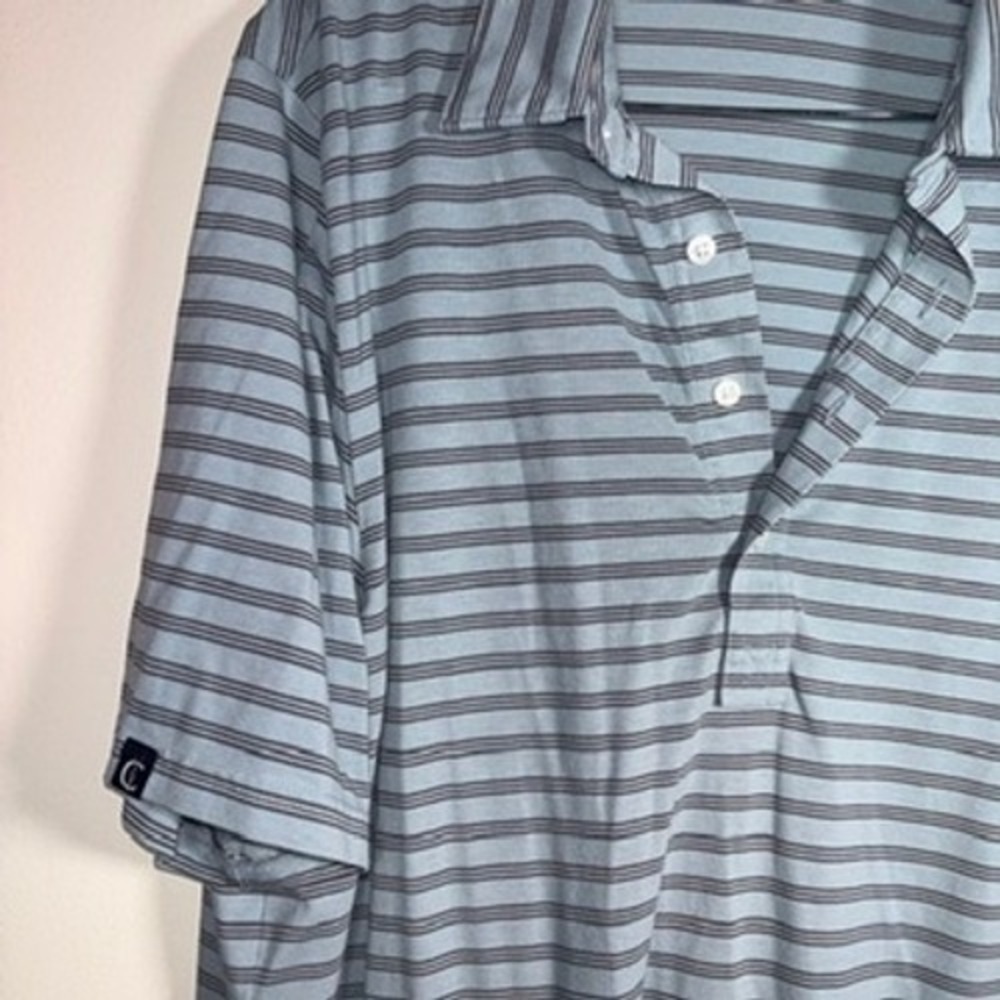 Criquet Polo Shirt Mens Sz L Blue Striped Pima Cotton Golf Preppy - Picture 5 of 8